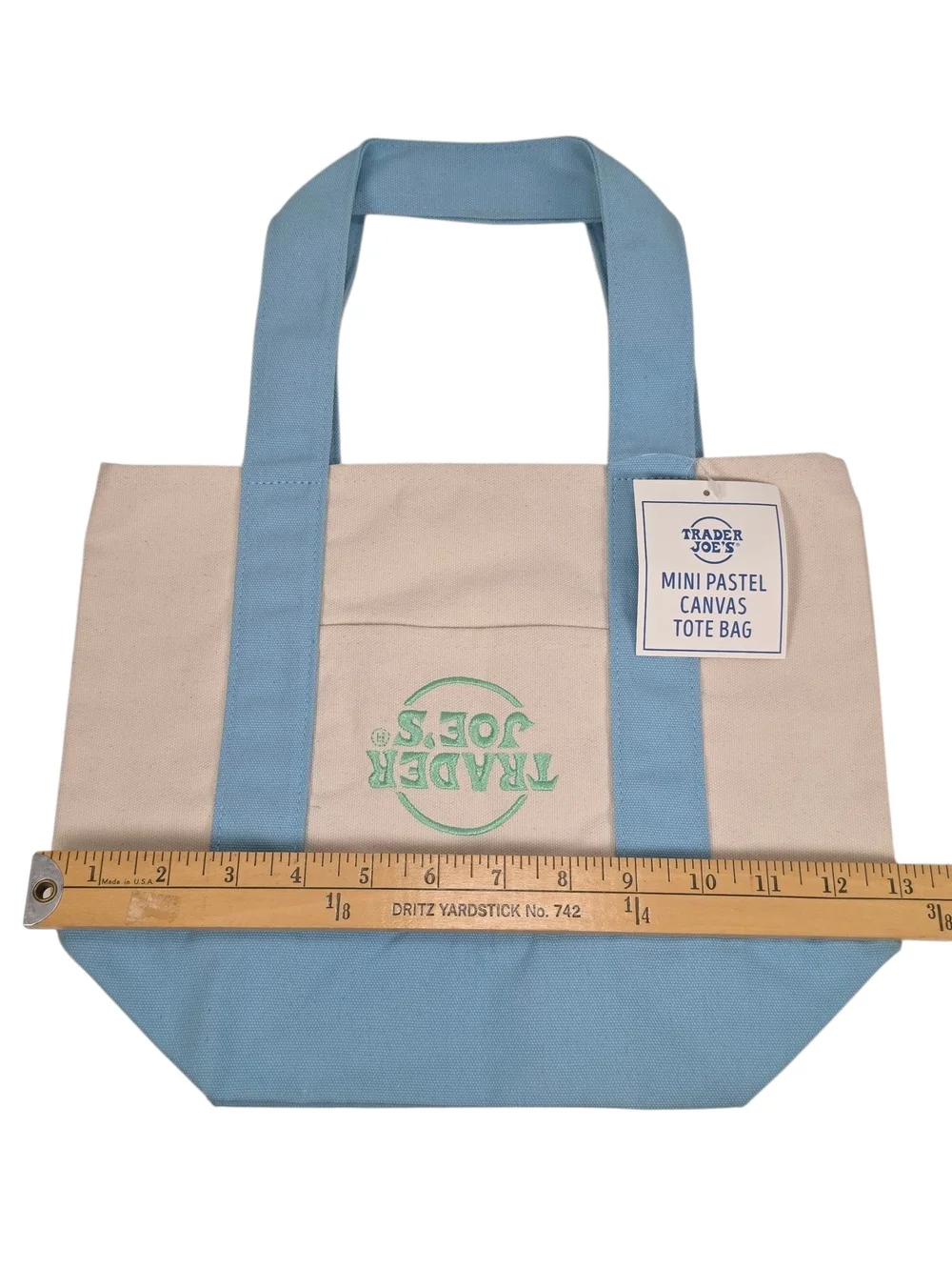 RARE ERROR Trader Joe’s Mini Tote Bag – Upside Down Logo Misprint – NWT Blue